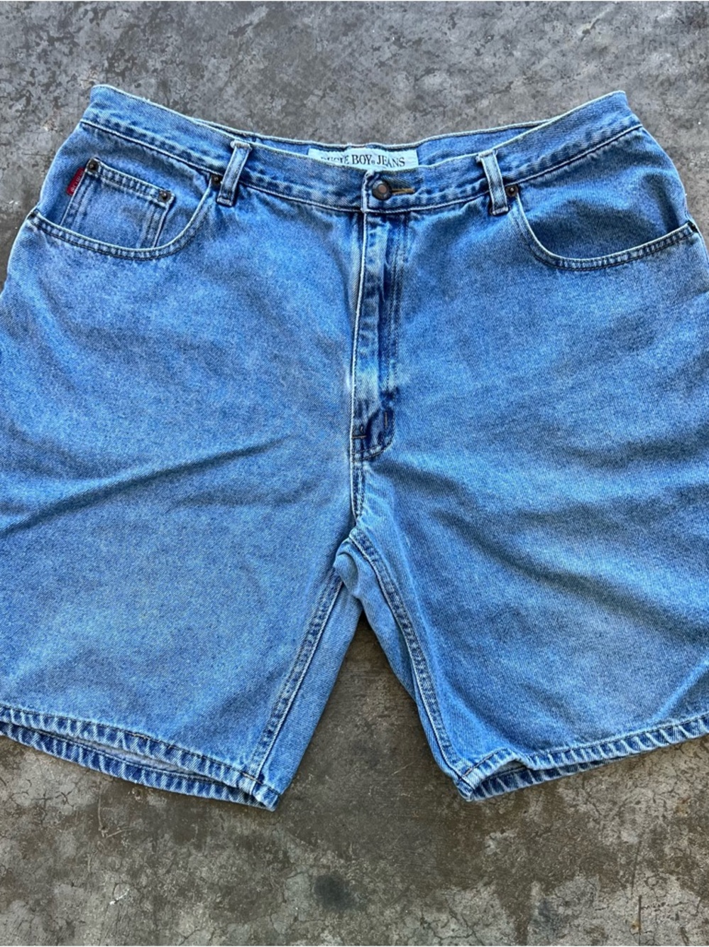 Bugle Boy Vintage 90s Denim Shorts Size 38 Blue Light Wash Distressed